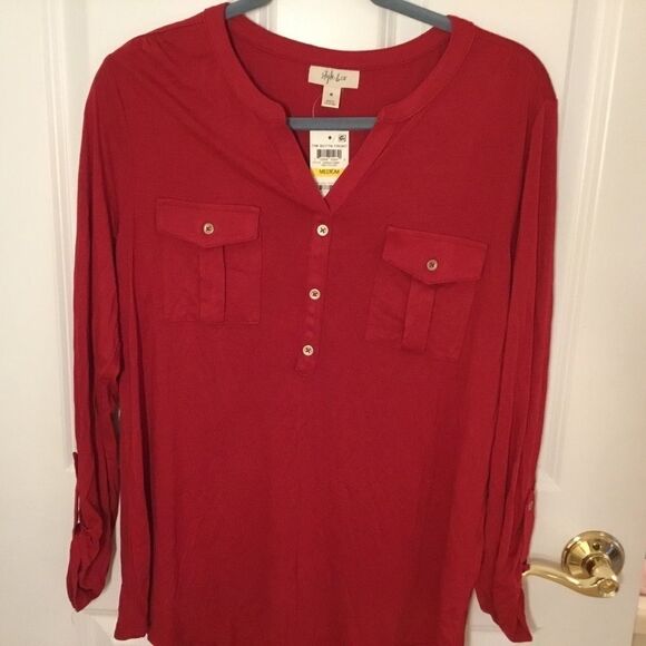 SALE. BUY 2/$30. NWT Style & Co. L/S Red Knit Blouse Sz M - Picture 1 of 9